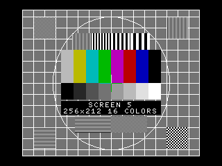 SCREEN 5 のテストカード(openMSX で撮影)